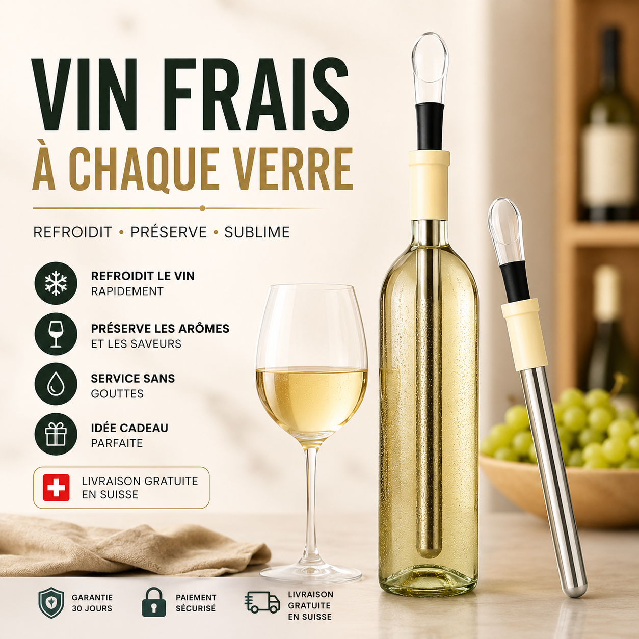 Bâton Refroidisseur de Vin Inox 2-en-1