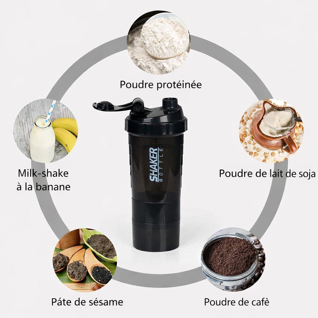 Shaker Protéine 3 Compartiments Portable