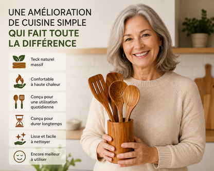 Set de 9 ustensiles en bois de teck