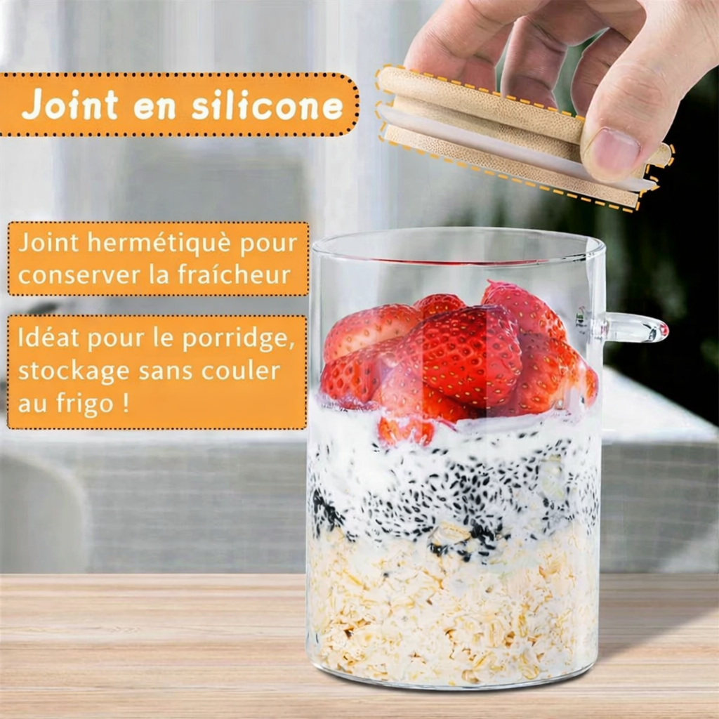 Pots en verre  avec couvercle en bambou