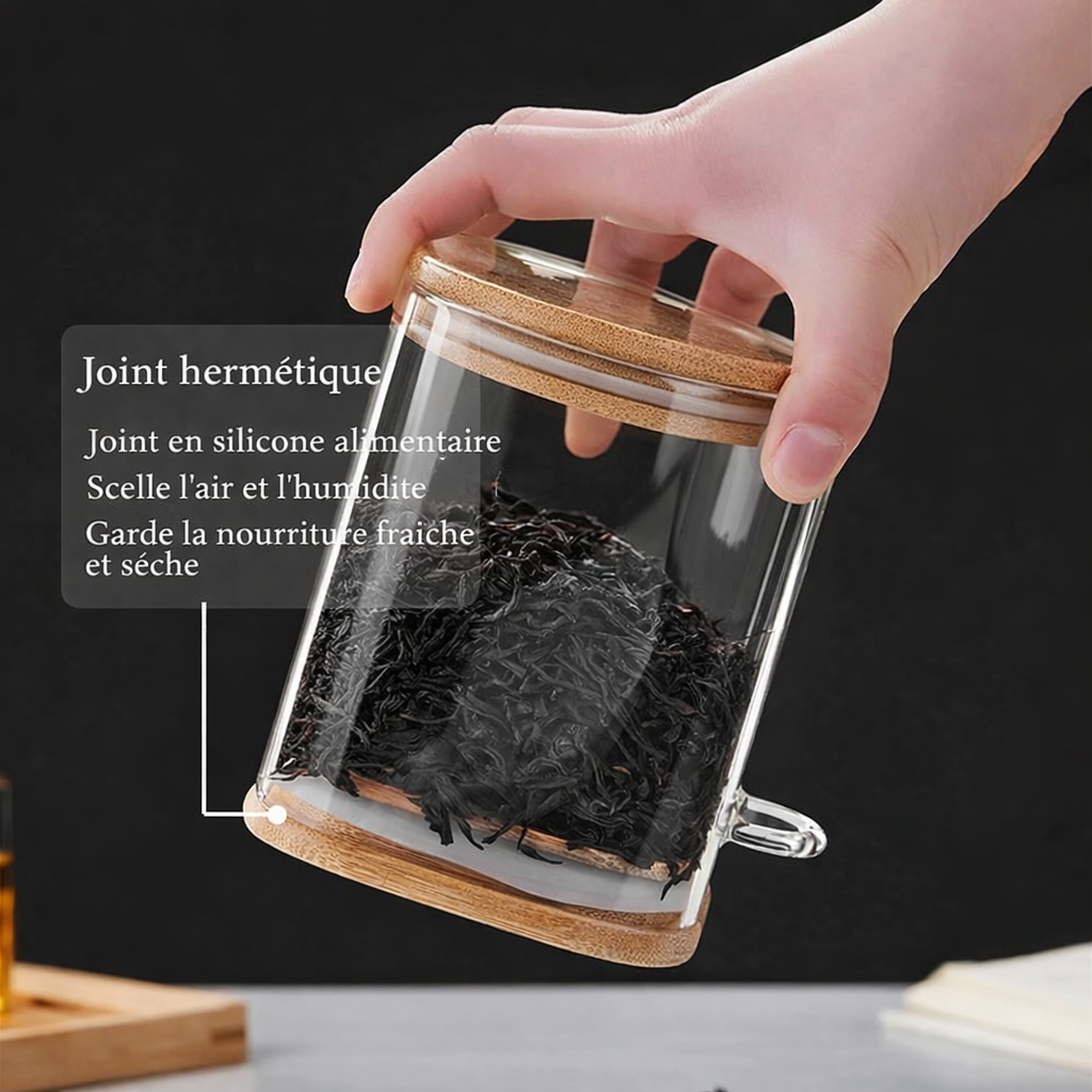 Pots en verre  avec couvercle en bambou