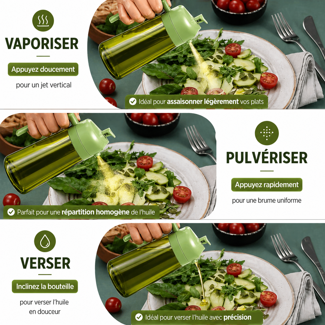 Pulvérisateur d'huile de cuisine en verre 2 en 1