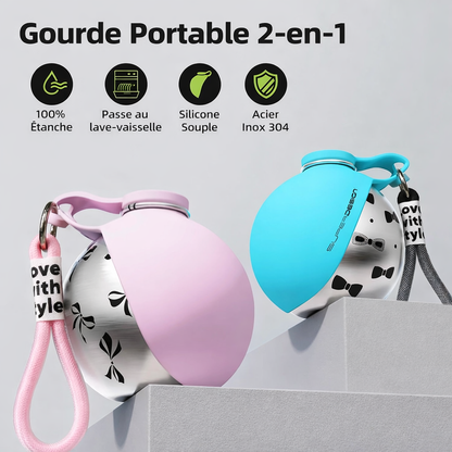Gourde portable 2-en-1 pour chien -Idéale pour Promenade et Voyage