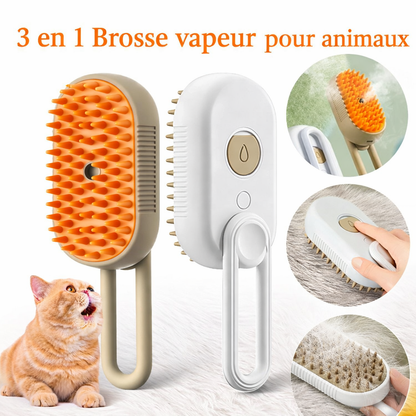 Éliminez les Poils Facilement | Brosse Vapeur 3-en-1 pour Chien et Chat