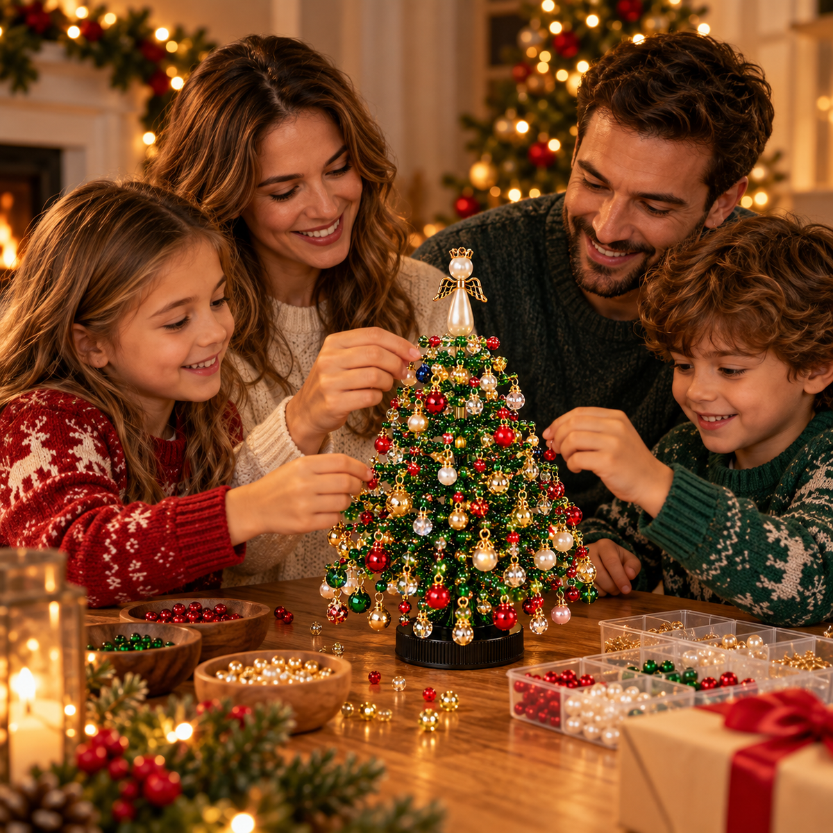 Sapin de Noël 3D en perles avec LED