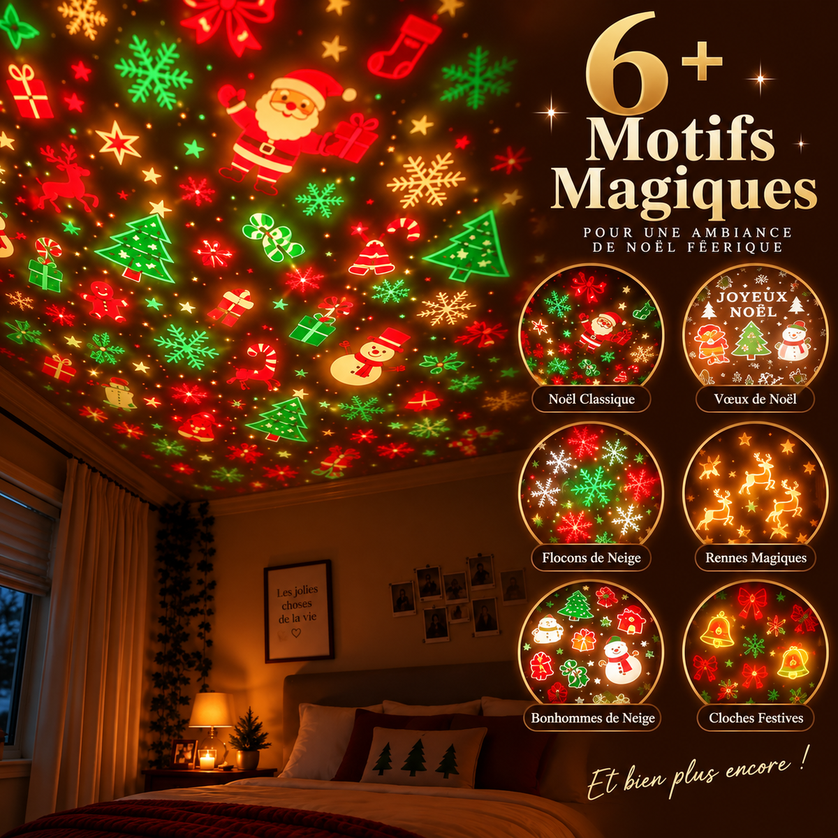 Projecteur de Noël USB en Forme de Sapin 6 Motifs Festifs