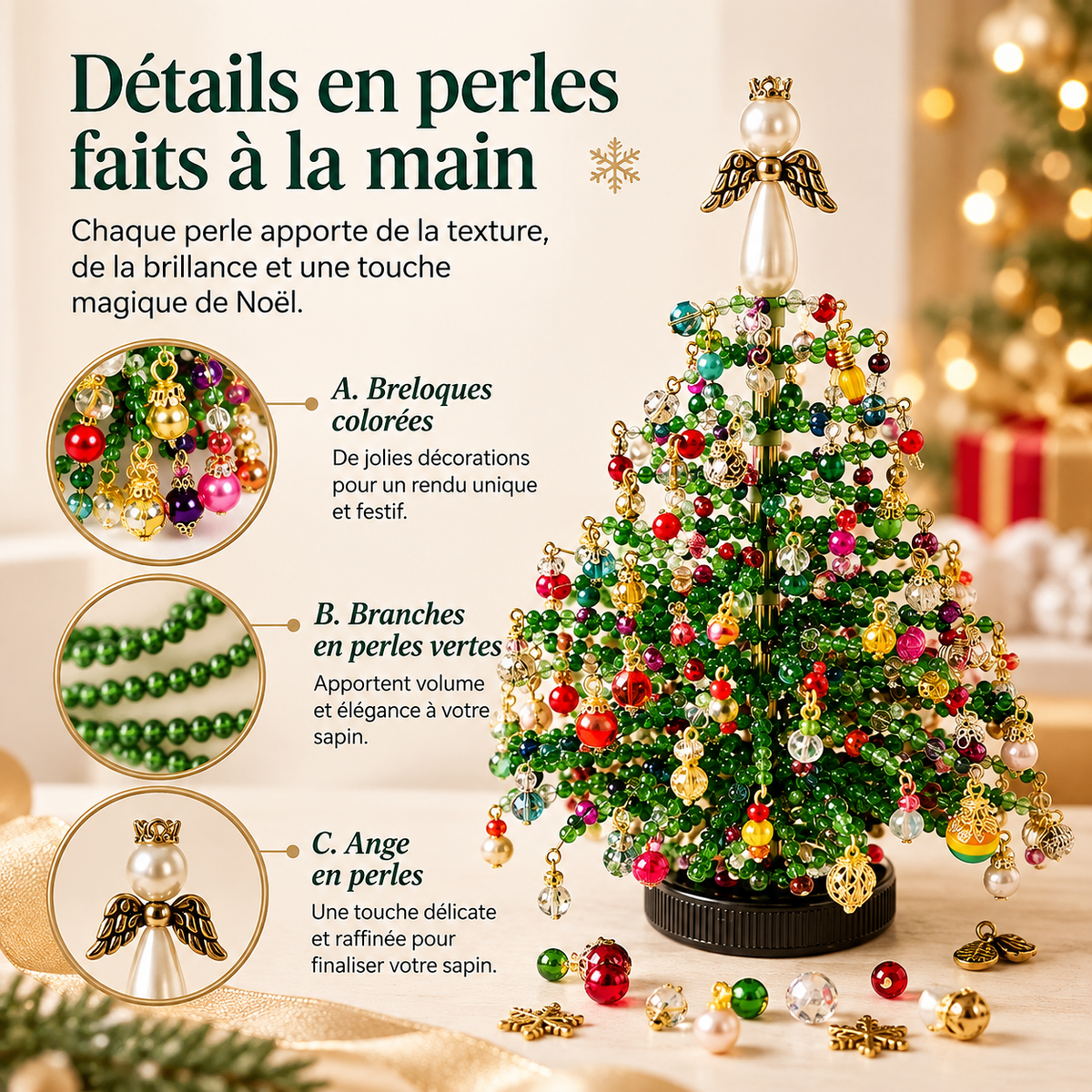Sapin de Noël 3D en perles avec LED