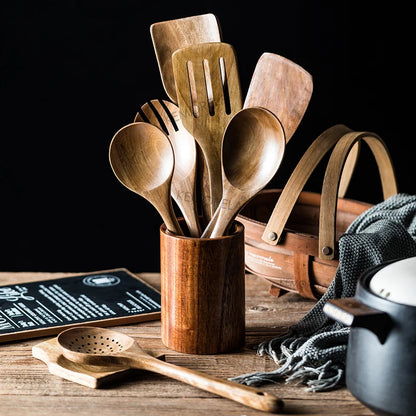 Set de 9 ustensiles en bois de teck