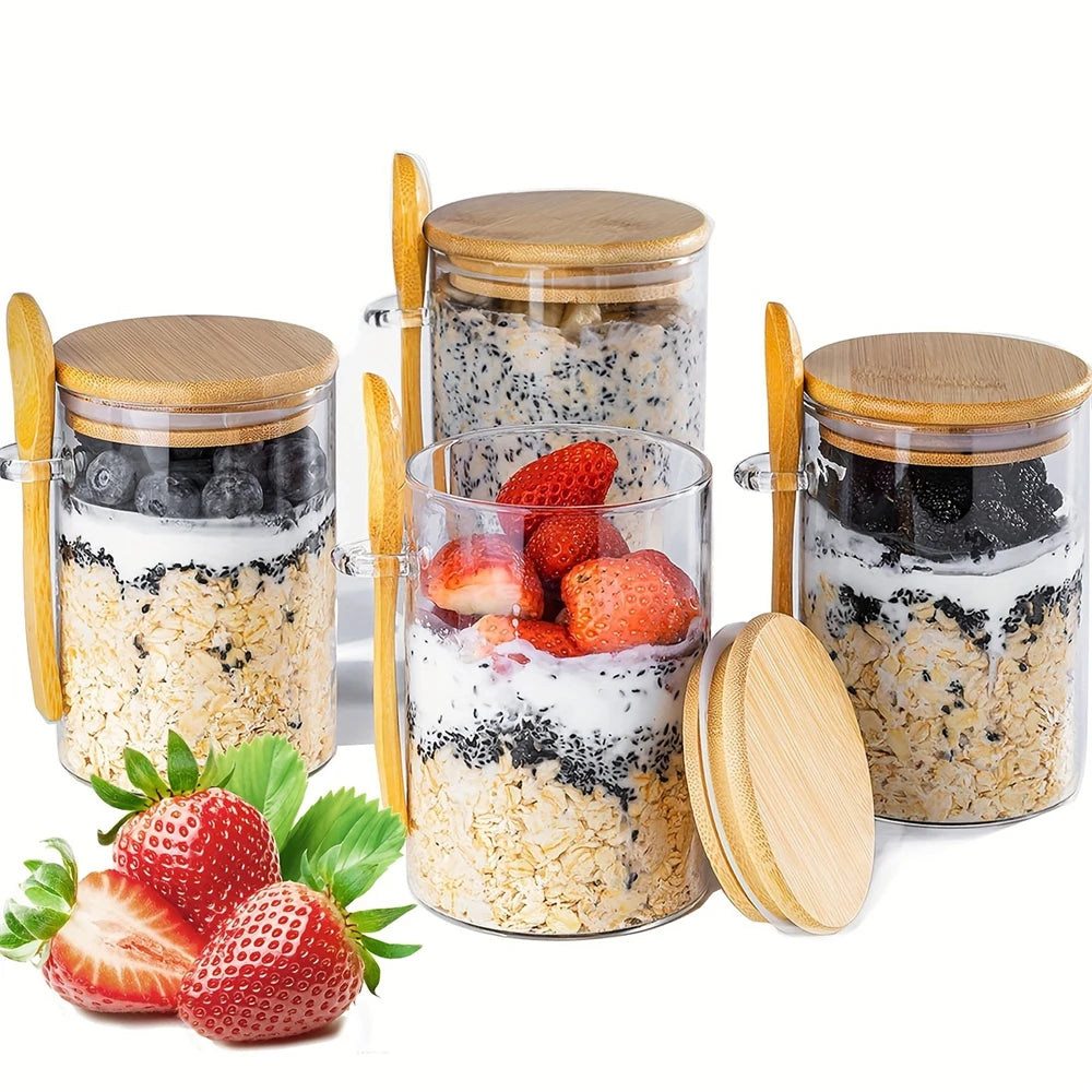 Pots en verre  avec couvercle en bambou